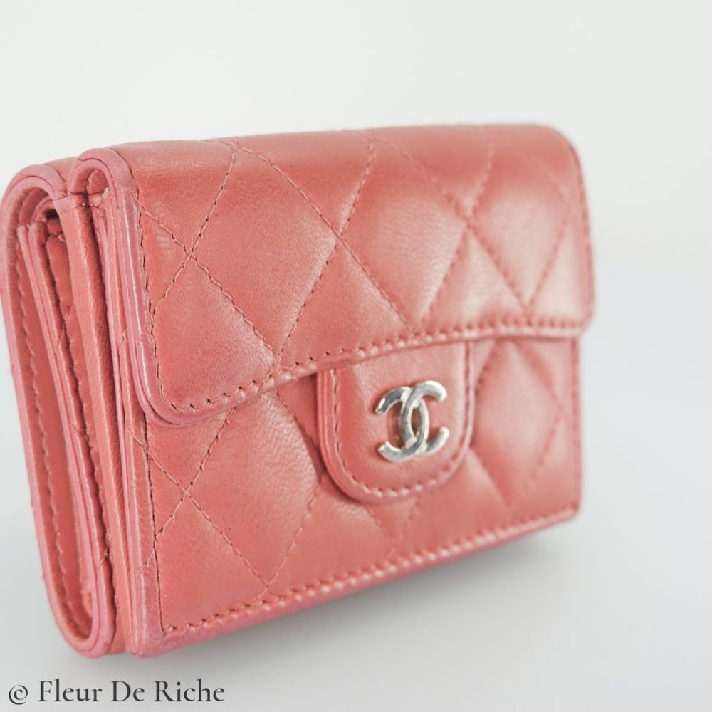 Chanel Classic Trifold Pink Flap Wallet Quilted Lambskin